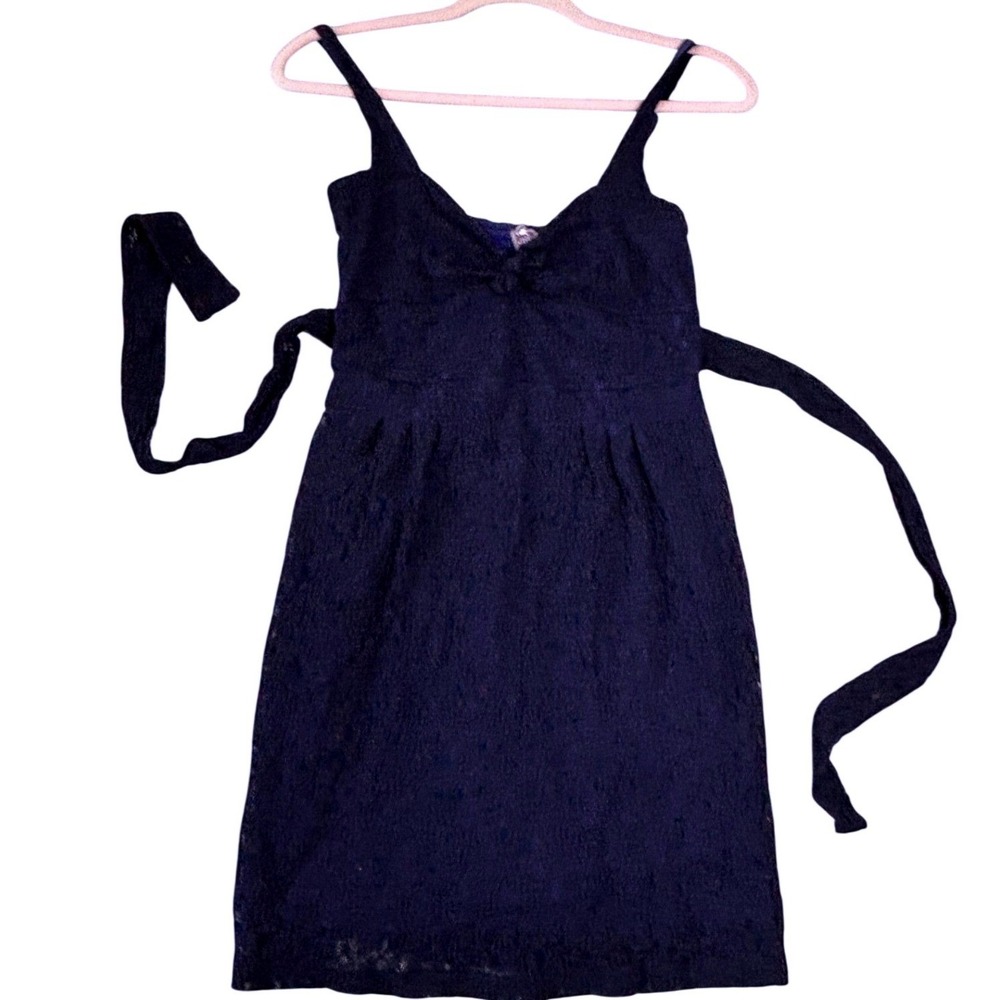 Free People Lace Mini Dress Womens Small Blue Purple Boho Tie Front babydoll